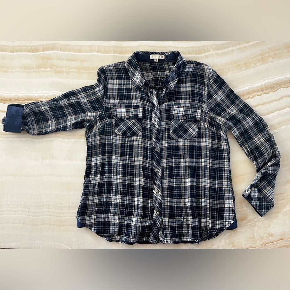 KUT from the Kloth Western Plaid Snap Front Shirt | Petite Large Gauzy